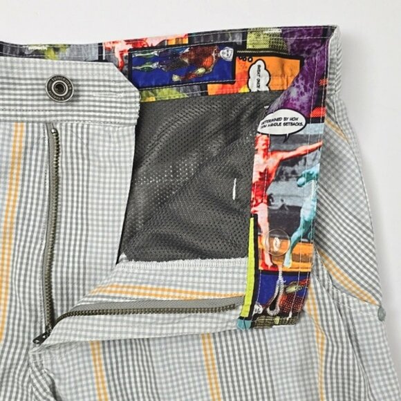 Lululemon Men's Kahuna Shorts Gray Orange Plaid Lightweight 8.5" Inseam Sz 34 - Picture 7 of 16